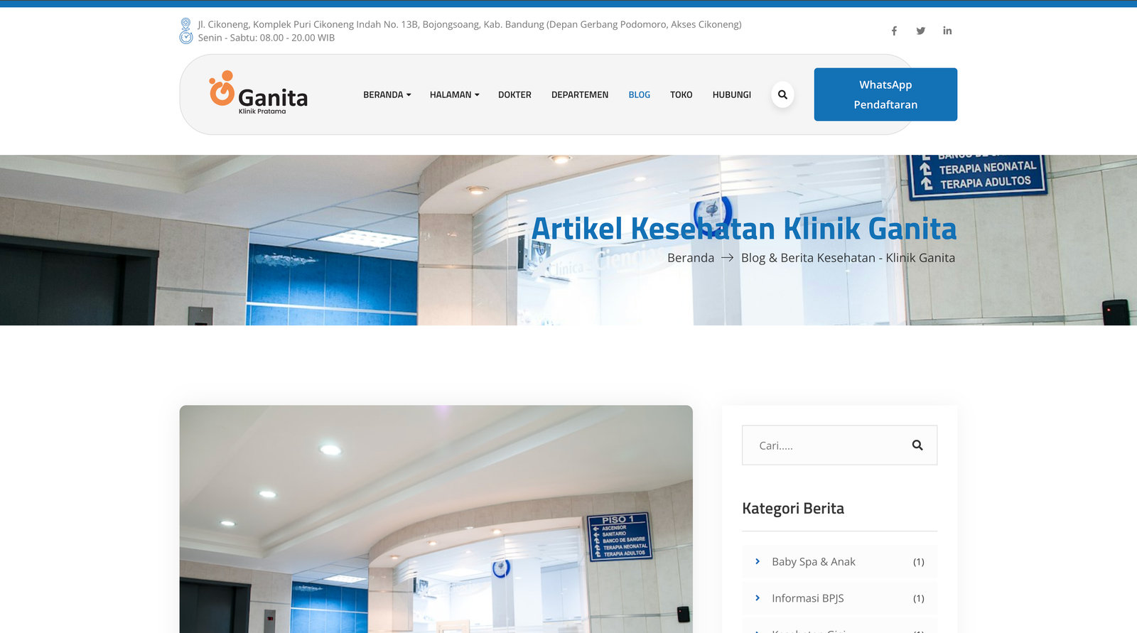 Screenshot Blog & Berita Kesehatan Klinik Ganita
