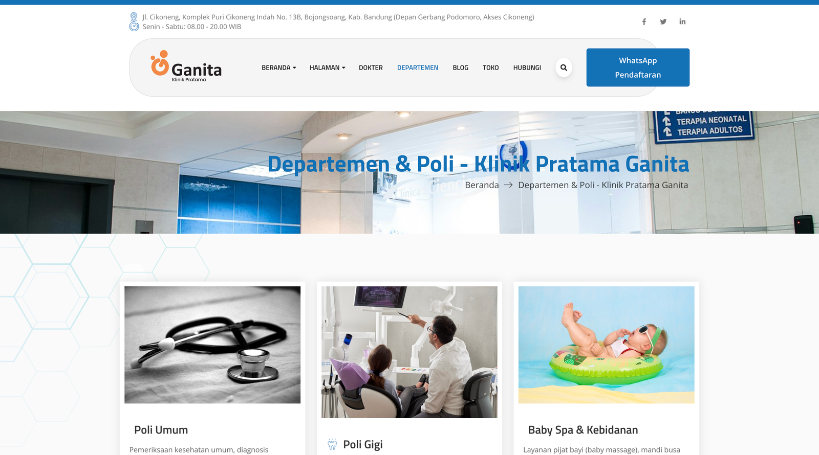 Screenshot Departemen & Poli Klinik Ganita