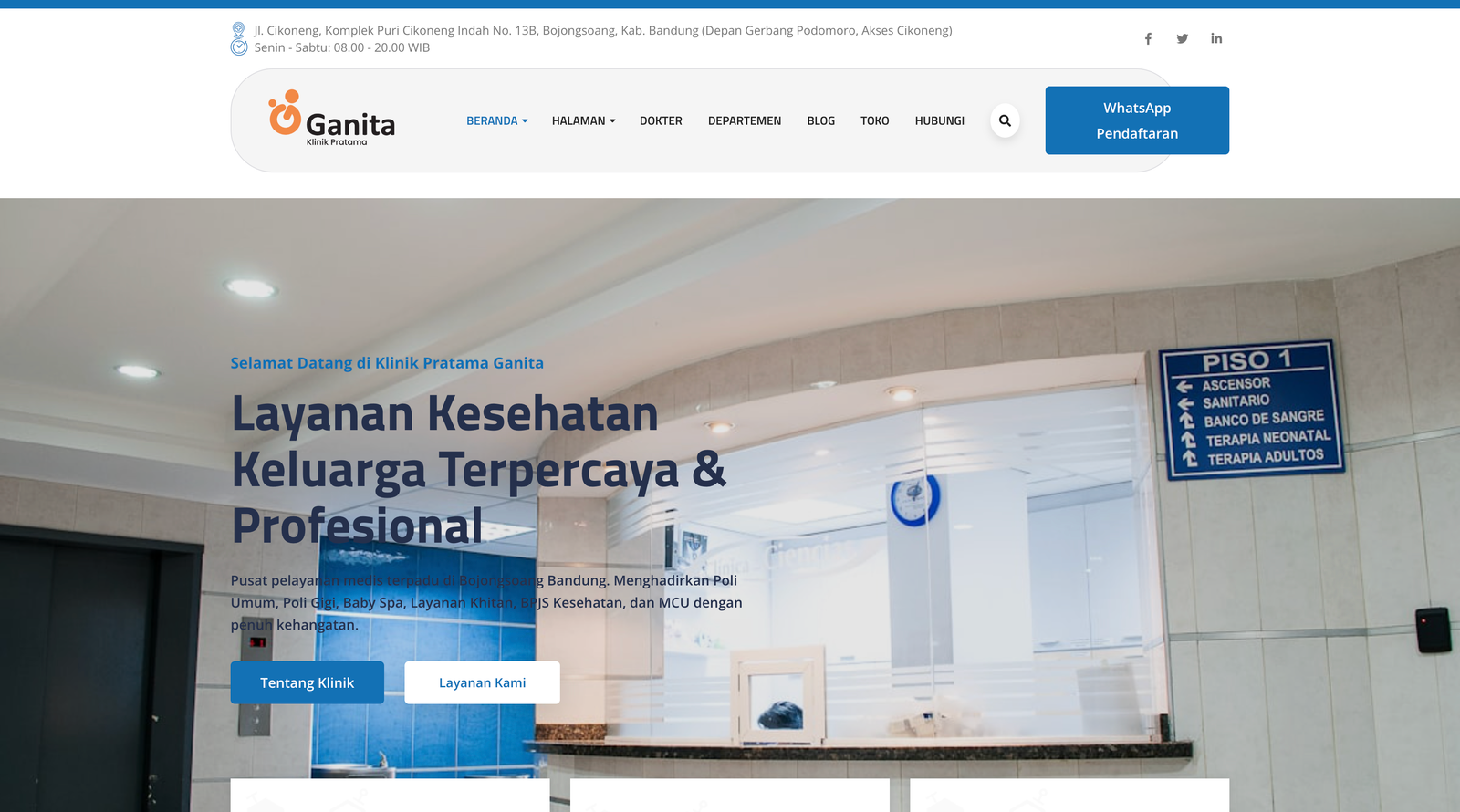 Screenshot Beranda Website Klinik Klinik Ganita