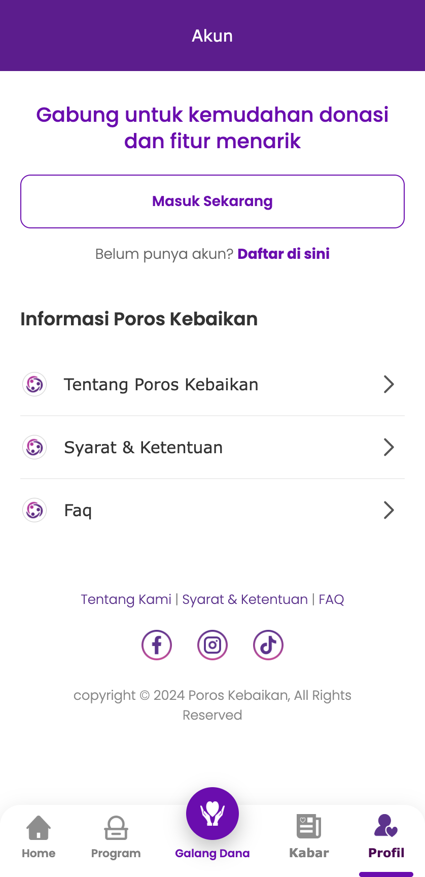 Screenshot Akun & Informasi Poros Kebaikan