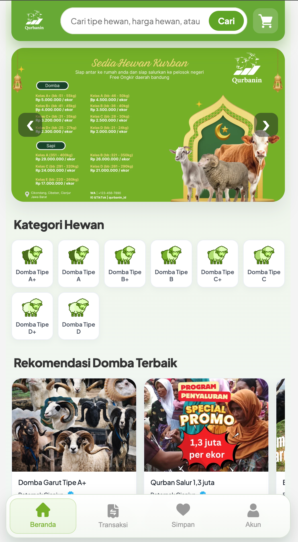 Screenshot Beranda & Katalog Hewan Qurbanin.id