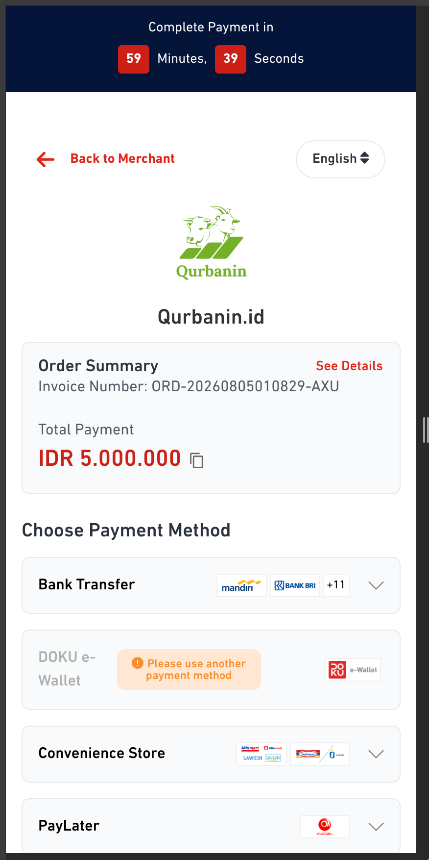 Screenshot Ringkasan Pembayaran Qurbanin.id