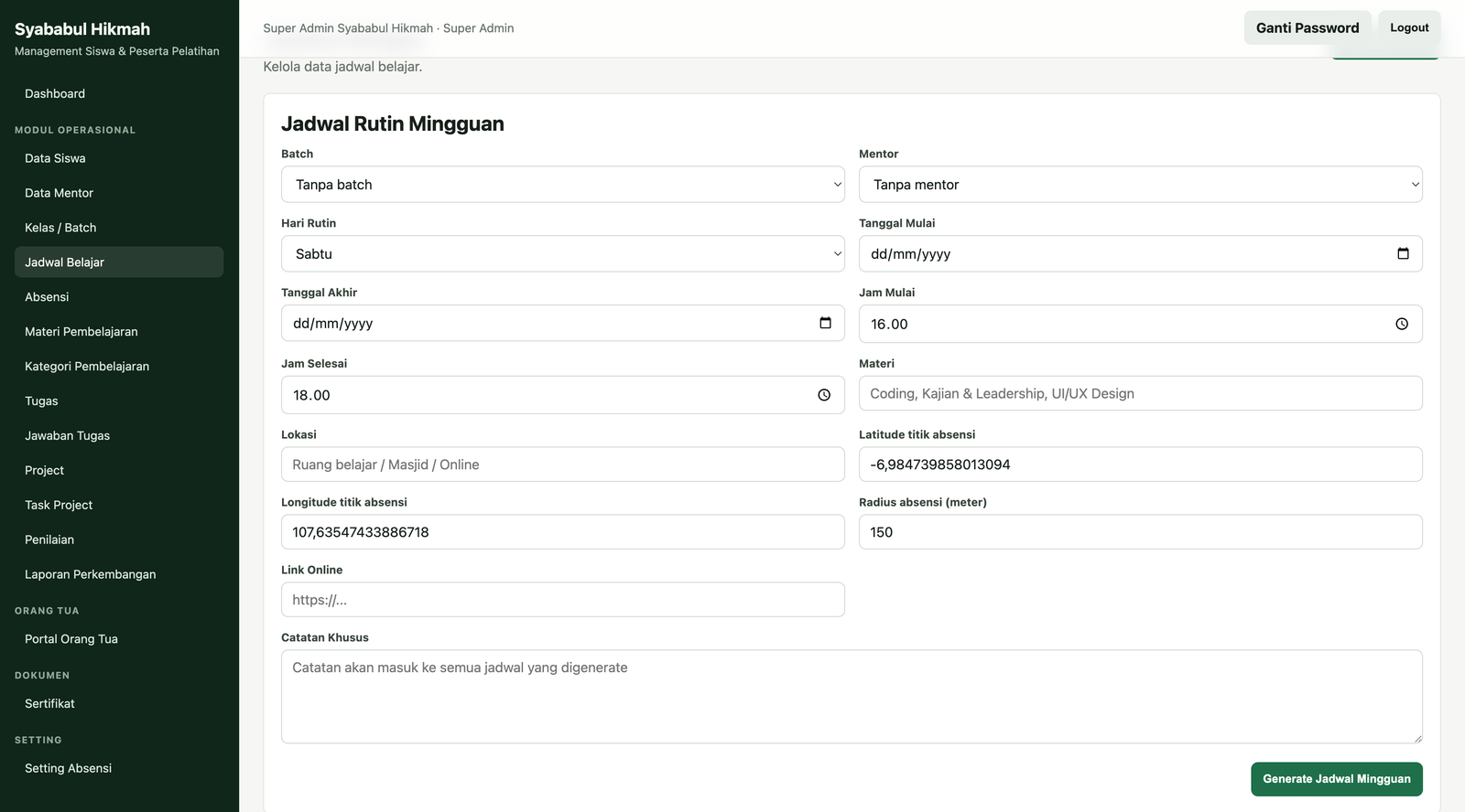 Screenshot Jadwal Belajar SYAL Al-Hikmah