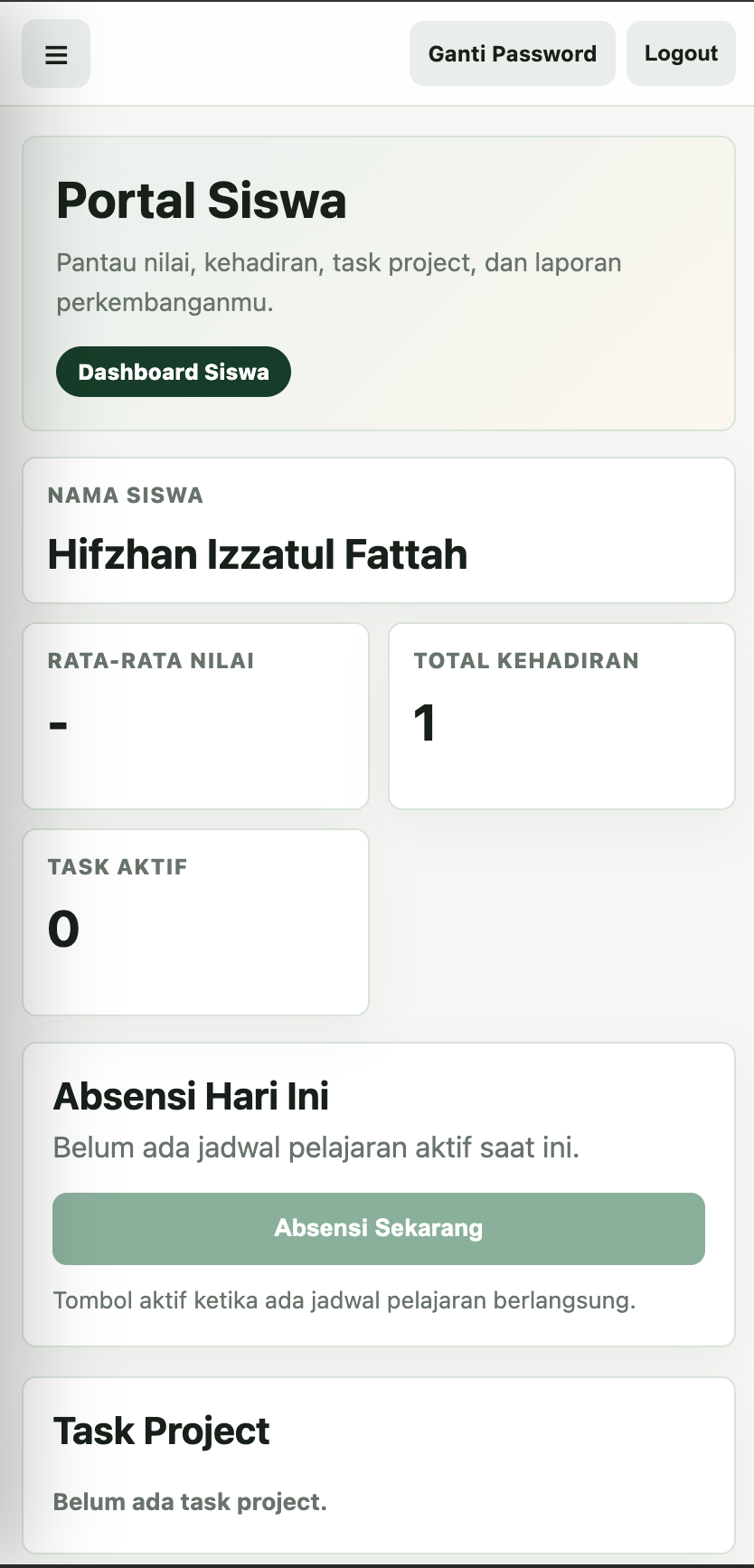 Screenshot Portal Siswa SYAL Al-Hikmah